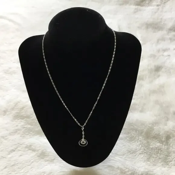 Silver Double Circle Sparkling Necklace - Picture 2 of 5